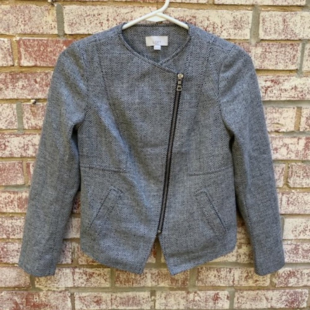 Loft herringbone blazer with zipper - NWT